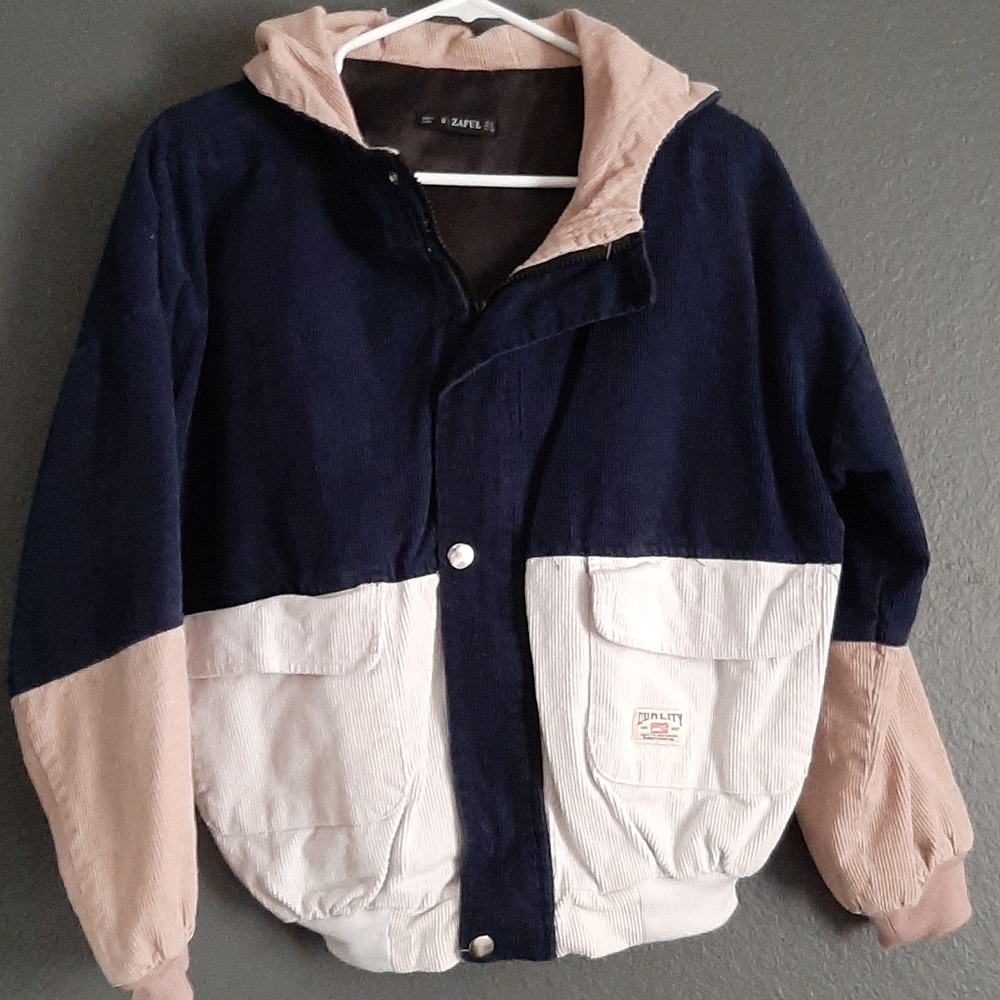 Color block corduroy bomber jacket